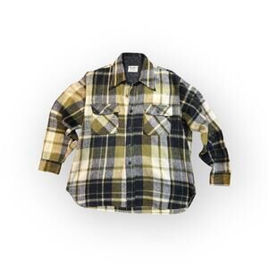 Vintage 70s Green Wool Plaid Men’s Shacket Shirt Jacket, Retro Hunting Camp, Med